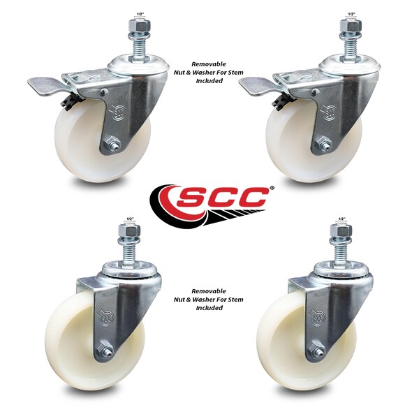 Service Caster 4 Inch Nylon Wheel Swivel 1/2 Inch Threaded Stem Caster Total Lock Brakes, 2PK SCC-TSTTL20S414-NYS-121315-2-S-2 - main